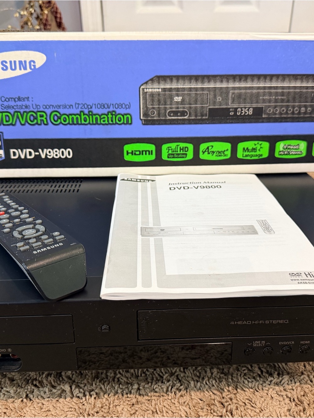 Samsung DVD-V9800 DVD VHS VCR Combo Player HDMI 4 Head Hi-Fi Tested W/Box/Remote